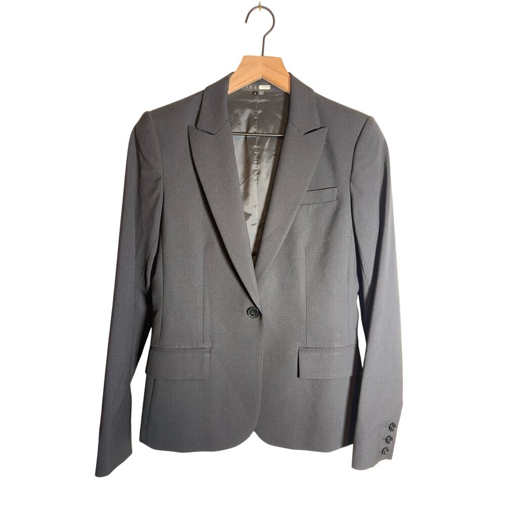 THEORY Designer Work Wear Wool Blend Black Satin-Lined Single Button Blazer 6